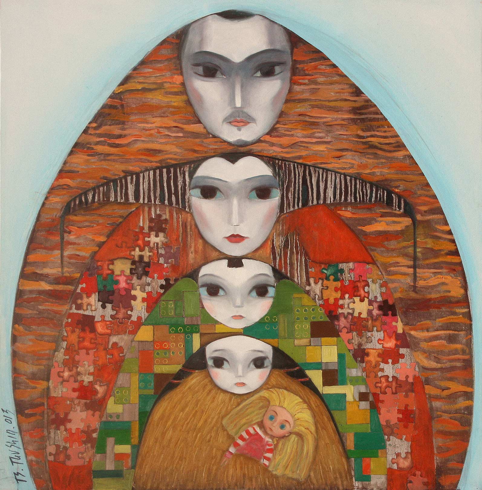 óleo sobre lienzo 100x100 - representa una familia de Mongolia